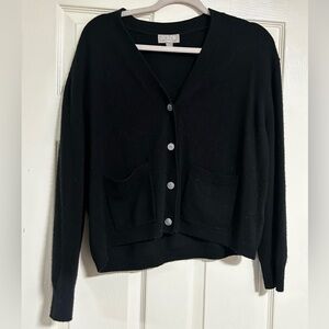 J. Crew Cashmere V Neck Black Cardigan Pocket Sweater